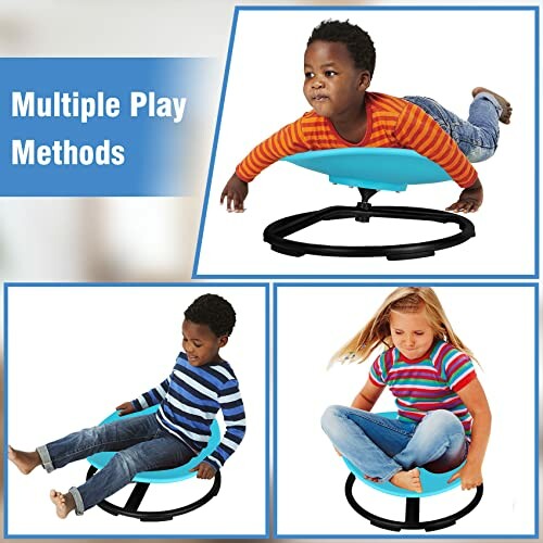 Children playing on a spinning toy with multiple play methods.